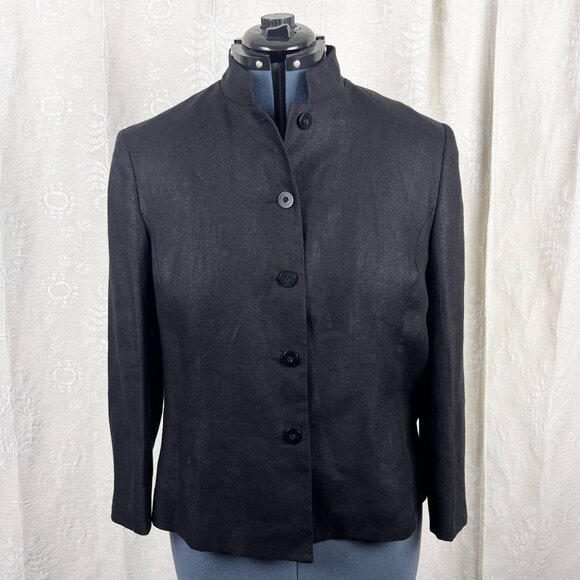 Irish linen black shacket lightweight 14 petite jacket vintage Talbots blazer - Picture 1 of 10